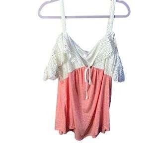 NWT Rosegal cold shoulder white & pink eyelet sleeve top size 5X